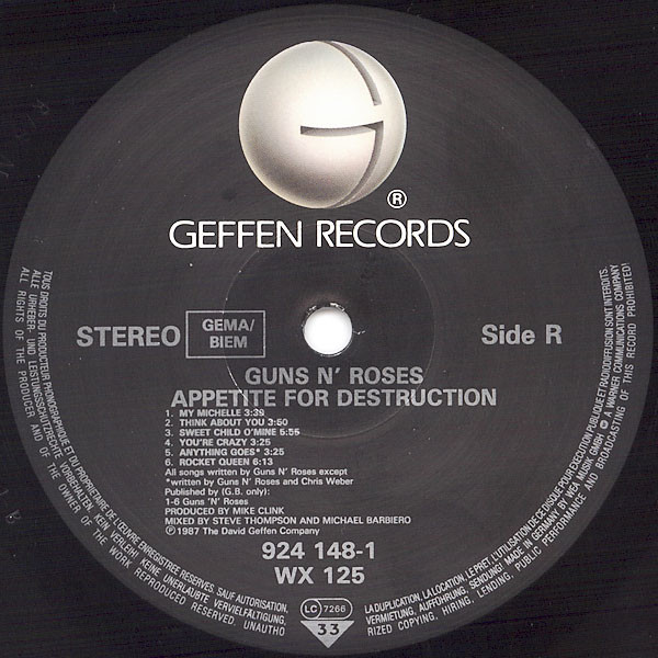 Guns N' Roses - Appetite For Destruction | Geffen Records (WX 125) - 6