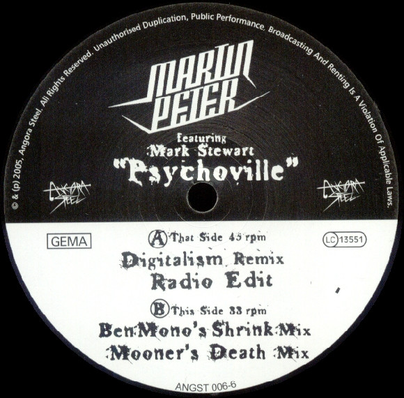 Martin Peter Featuring Mark Stewart - Psychoville | Angora Steel (ANGST 006-6) - 2 Martin Peter Featuring Mark Stewart - Psychoville | Angora Steel (ANGST 006-6) - 2