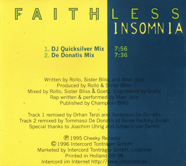 Faithless - Insomnia (DJ Quicksilver Remixes) | Blow Up (INT 828.134) - 3