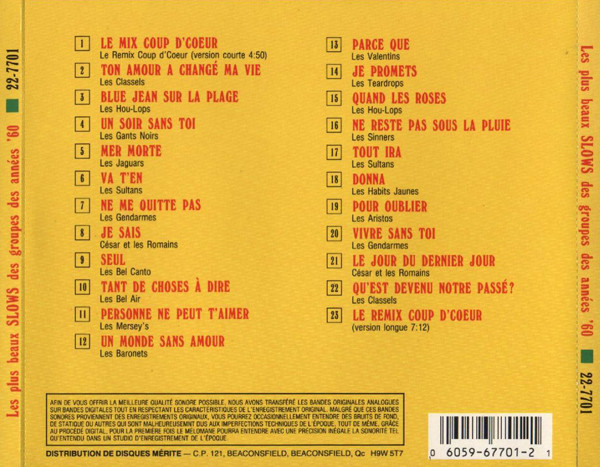 Various - Les Plus Beaux Slows Des Groupes Des Années '60' | Disques Mérite (22-7701) - 2