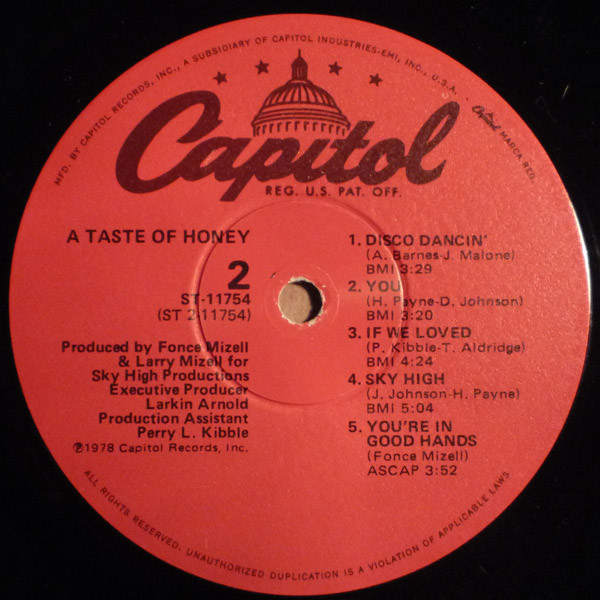 A Taste Of Honey - A Taste Of Honey | Capitol Records (ST-11754) - 4 A Taste Of Honey - A Taste Of Honey | Capitol Records (ST-11754) - 4