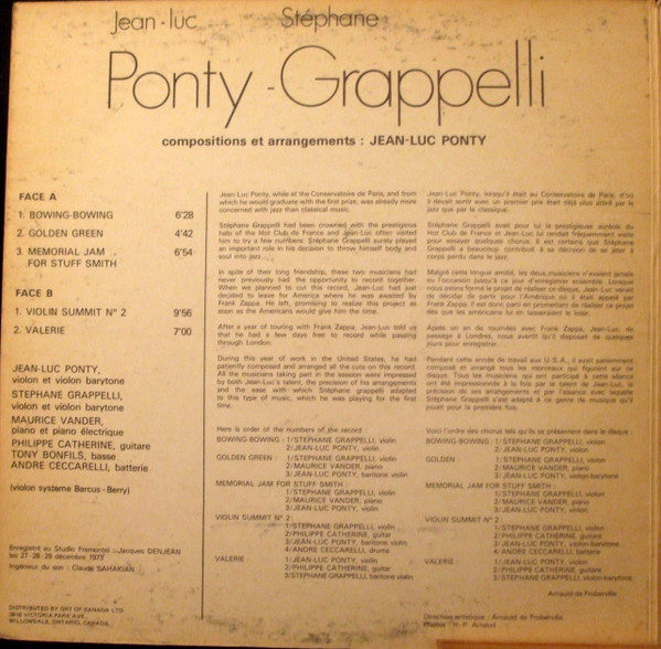 Jean-Luc Ponty , Stéphane Grappelli - Ponty - Grappelli | America Records (AM 6139) - 2 Jean-Luc Ponty , Stéphane Grappelli - Ponty - Grappelli | America Records (AM 6139) - 2