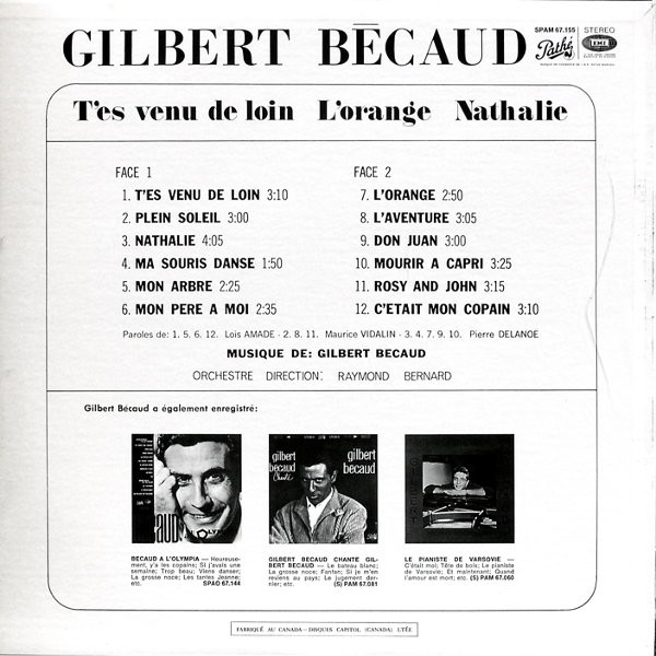 Gilbert Bécaud - T'es Venu De Loin | Pathé (SPAM 67.155) - 2