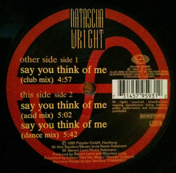 Natascha Wright - Say You Think Of Me | Club Zone (579 593-1) - main Natascha Wright - Say You Think Of Me | Club Zone (579 593-1) - main