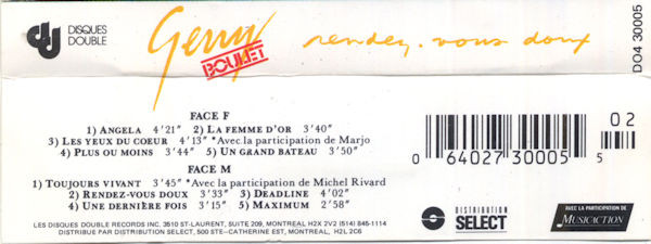 Gerry Boulet - Rendez-Vous Doux [Cassette] | Disques Double (DO4 30005) - 2