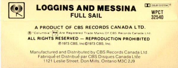 Loggins And Messina - Full Sail | Columbia (WPCT 32540) - 2