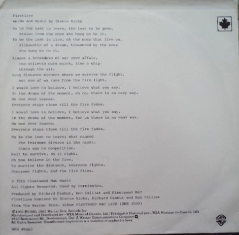 Fleetwood Mac - Fireflies | Warner Bros. Records (WBS-49660) - 2