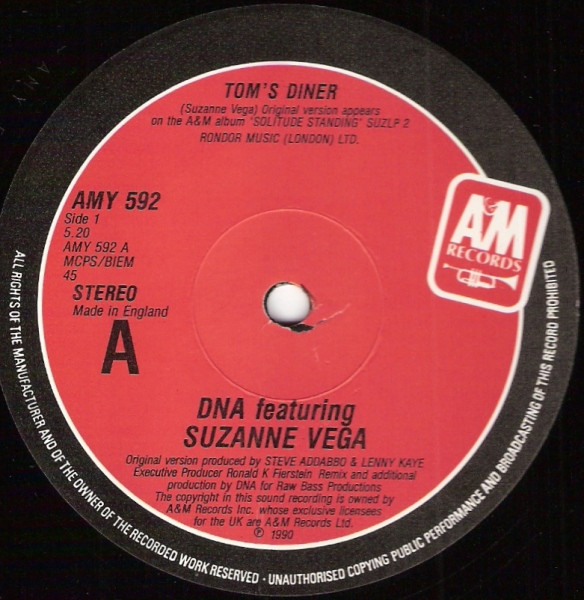 D.N.A. Featuring Suzanne Vega - Tom's Diner | A&M Records (amy 592) - 3