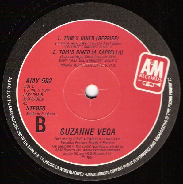 D.N.A. Featuring Suzanne Vega - Tom's Diner | A&M Records (amy 592) - 4
