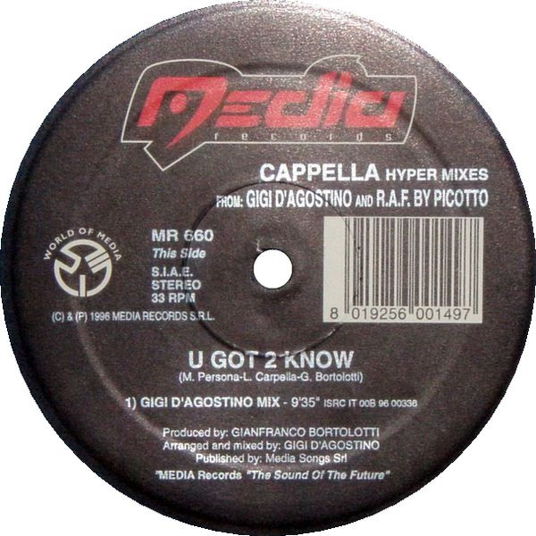 Cappella - Hyper Mixes -  From: Gigi D'Agostino And R.A.F. By Picotto | Media Records (MR 660) - 3