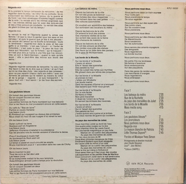 Yves Simon - Yves Simon | RCA Victor (KPL1 0035) - 2 Yves Simon - Yves Simon | RCA Victor (KPL1 0035) - 2