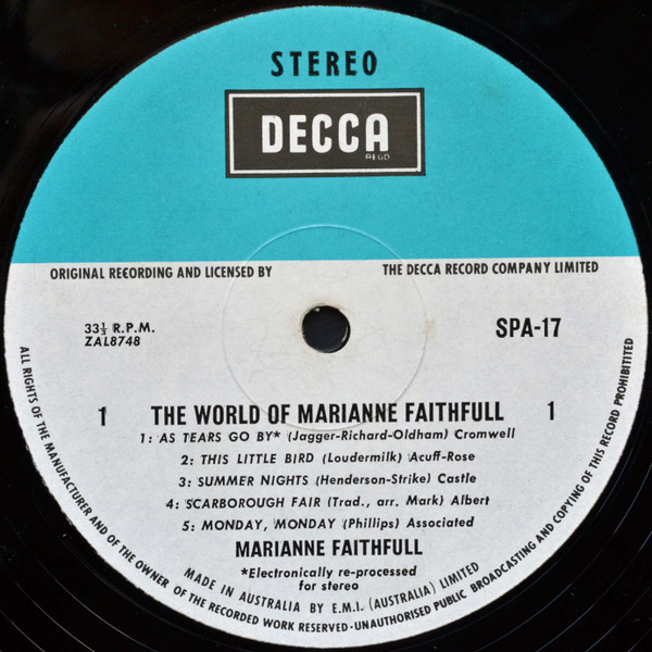 Marianne Faithfull - The World Of Marianne Faithfull | Decca (SPA 17) - 3 Marianne Faithfull - The World Of Marianne Faithfull | Decca (SPA 17) - 3