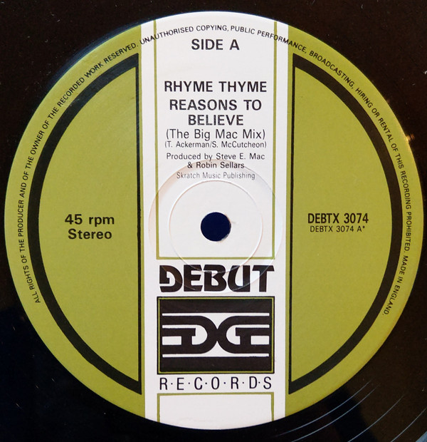 Rhyme Thyme - Reasons To Believe | Debut Edge Records (DEBTX 3074) - 3