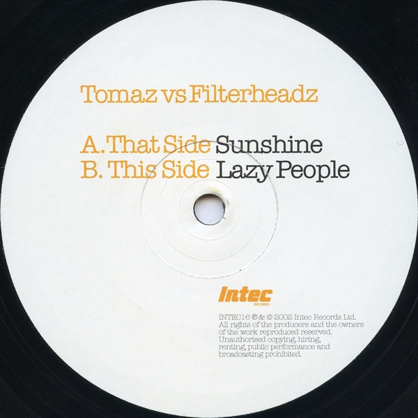 Tomaz vs. Filterheadz - Sunshine | Intec Records (INTEC16) - 3