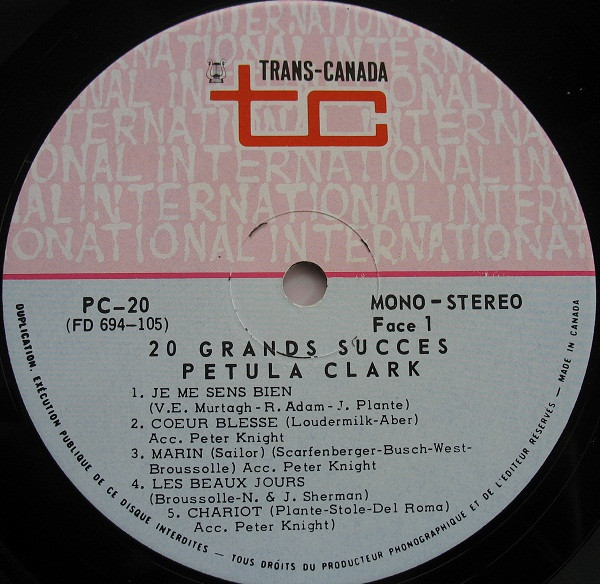 Petula Clark - 20 Grand Succès | Trans-Canada International (PC-20) - 4 Petula Clark - 20 Grand Succès | Trans-Canada International (PC-20) - 4