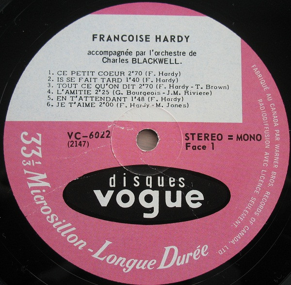 Françoise Hardy - L'Amitié | Disques Vogue (VC 6022) - 3 Françoise Hardy - L'Amitié | Disques Vogue (VC 6022) - 3