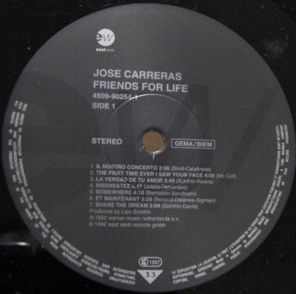 José Carreras - Amigos Para Siempre/Friends For Life - Romantic Songs Of The World | EastWest (4509-90254-1) - 3 José Carreras - Amigos Para Siempre/Friends For Life - Romantic Songs Of The World | EastWest (4509-90254-1) - 3