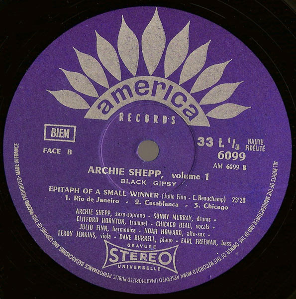 Archie Shepp , Chicago Beau - Black Gipsy | America Records (30 AM 6099) - 4