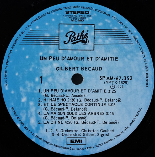 Gilbert Bécaud - Un Peu D'Amour Et D'Amitié | Pathé (SPAM 67.352) - 3