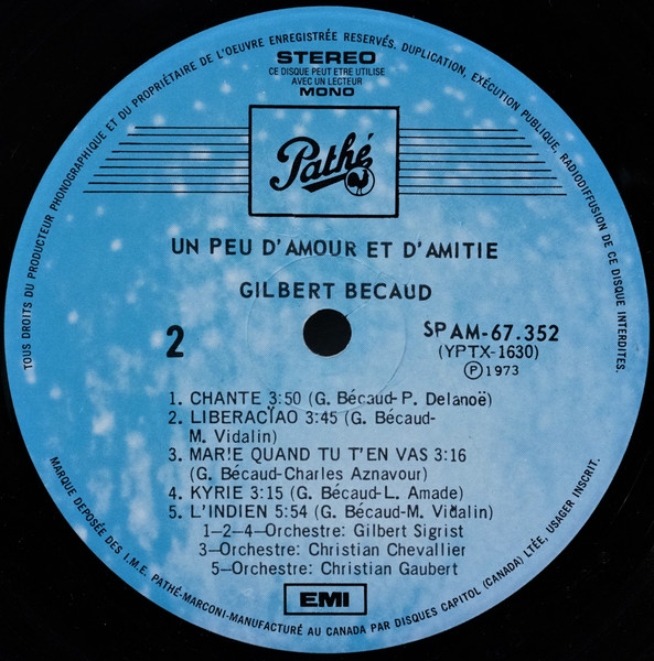 Gilbert Bécaud - Un Peu D'Amour Et D'Amitié | Pathé (SPAM 67.352) - 4