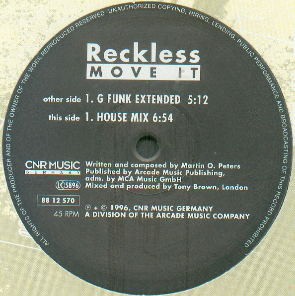Reckless - Move It | CNR Music Germany (88 12 570)