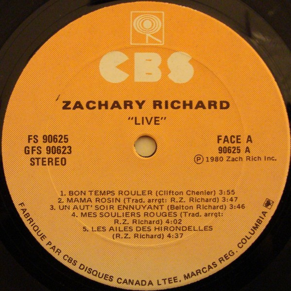 Zachary Richard - Live (2LP) [Vinyl] | CBS (GFS-90623) - 3