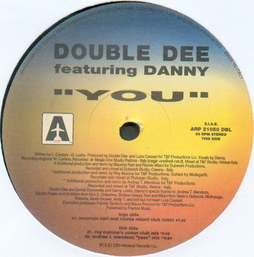 Double Dee Featuring Danny - You | Airplane! Records (ARP 21050 DBL) - 5 Double Dee Featuring Danny - You | Airplane! Records (ARP 21050 DBL) - 5