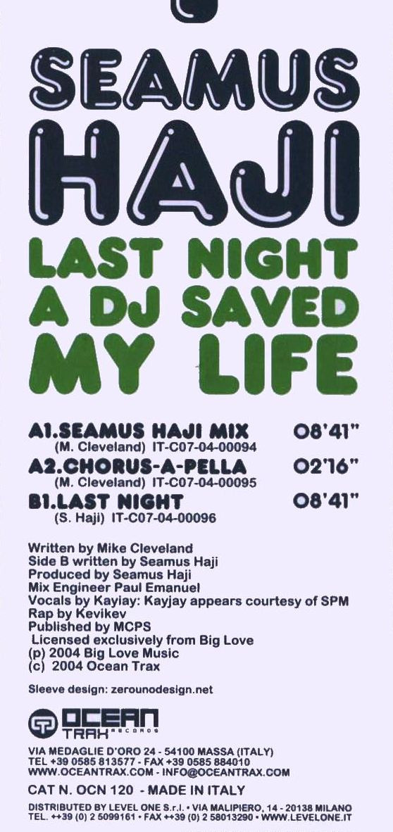Seamus Haji - Last Night A DJ Saved My Life | Ocean Trax (OCN 120) - 3 Seamus Haji - Last Night A DJ Saved My Life | Ocean Trax (OCN 120) - 3
