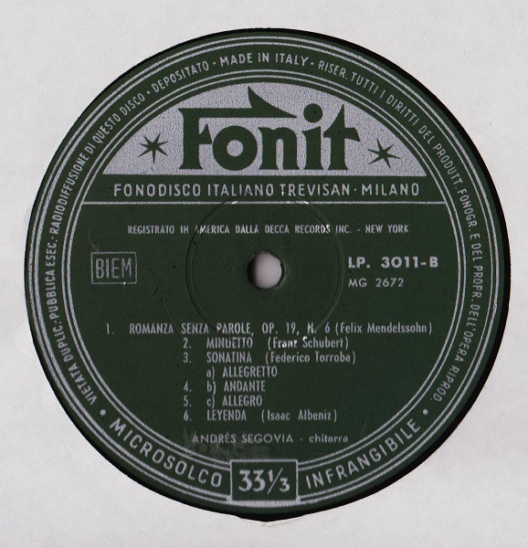 Andres Segovia - La Chitarra Di Andres Segovia Vol. I° | Fonit (LP 3011) - 4