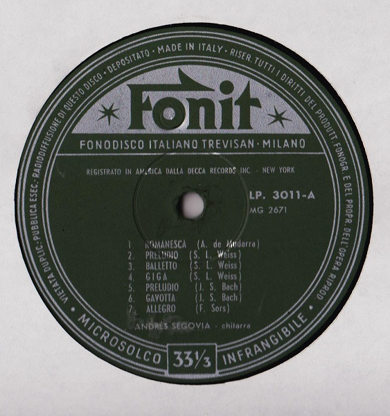 Andres Segovia - La Chitarra Di Andres Segovia Vol. I° | Fonit (LP 3011) - 3