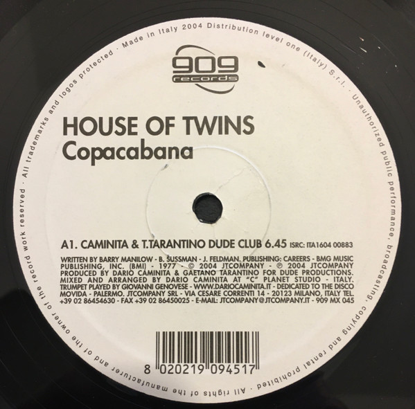 House Of Twins - Copacabana EP | 909 Records (909 MX 045) - 2