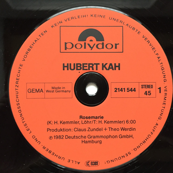 Hubert Kah - Rosemarie (Special Maxi Version) | Polydor (2141 544) - 2