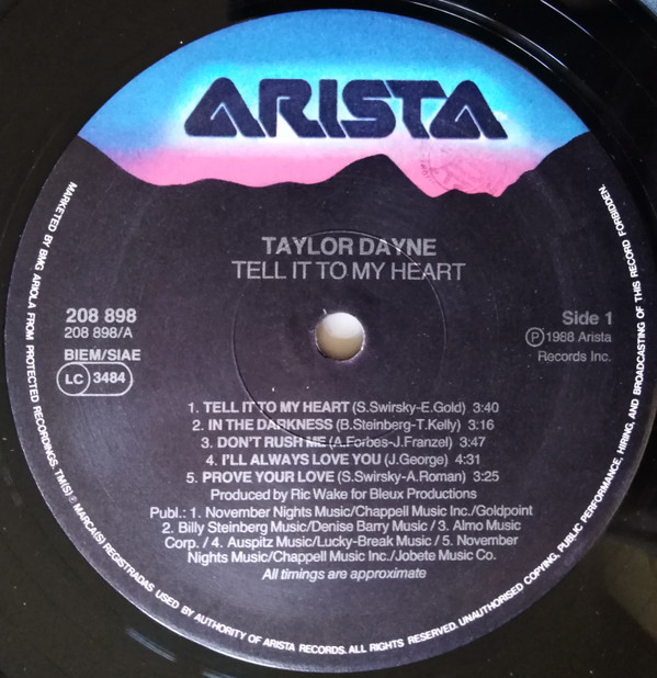 Taylor Dayne - Tell It To My Heart | Arista (208 898) - 3