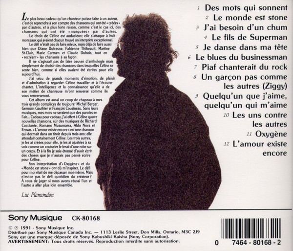 Celine Dion - Dion Chante Plamondon | Sony Musique (CK 80168) - 2 Celine Dion - Dion Chante Plamondon | Sony Musique (CK 80168) - 2