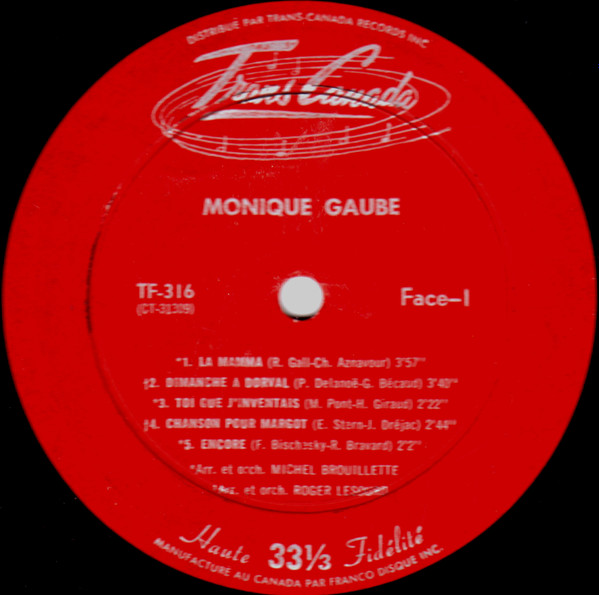 Monique Gaube - Avec Plaisir... | Trans-Canada (TF-316) - 3 Monique Gaube - Avec Plaisir... | Trans-Canada (TF-316) - 3