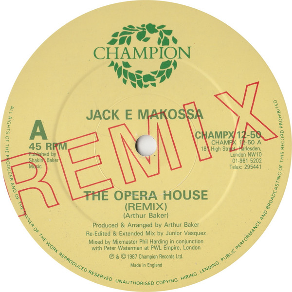 Jack E Makossa - The Opera House (Remix) | Champion (CHAMPX 12-50) - main