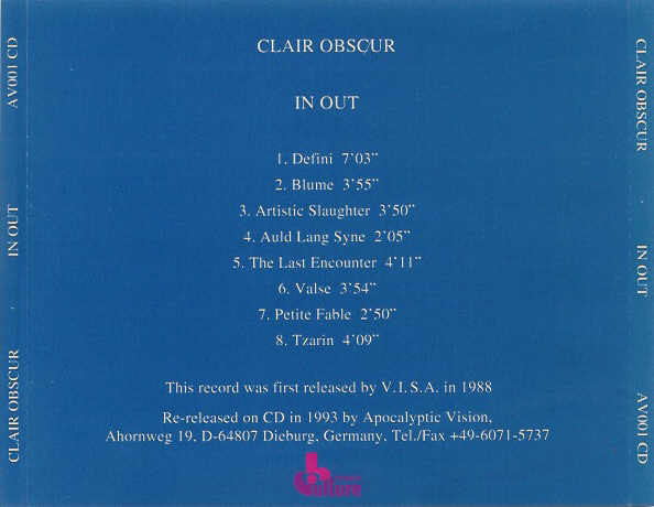 Clair Obscur - In Out | Apocalyptic Vision (AV 001 CD) - 2