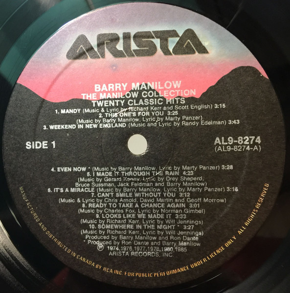 Barry Manilow - The Manilow Collection Twenty Classic Hits | Arista (AL9-8274) - 3 Barry Manilow - The Manilow Collection Twenty Classic Hits | Arista (AL9-8274) - 3