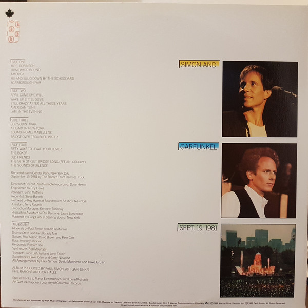 Simon & Garfunkel - The Concert In Central Park | Warner Bros. Records (2BSK 3654) - 2