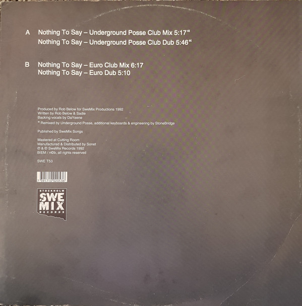 Sadie - Nothing To Say | SweMix Records (SWE T 53) - 2