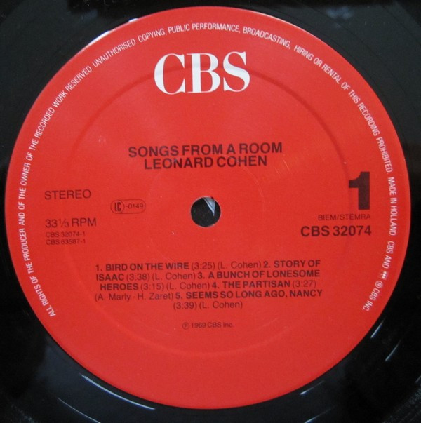 Leonard Cohen - Songs From A Room | CBS (CBS 32074) - 3