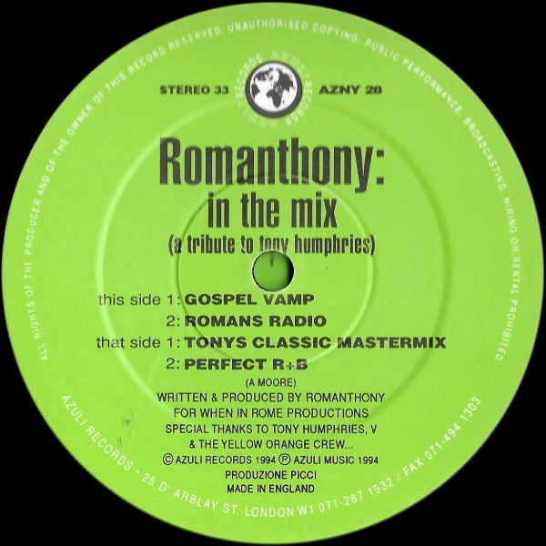 Romanthony - In The Mix (A Tribute To Tony Humphries) | Azuli Records (AZULI 28) - 2 Romanthony - In The Mix (A Tribute To Tony Humphries) | Azuli Records (AZULI 28) - 2