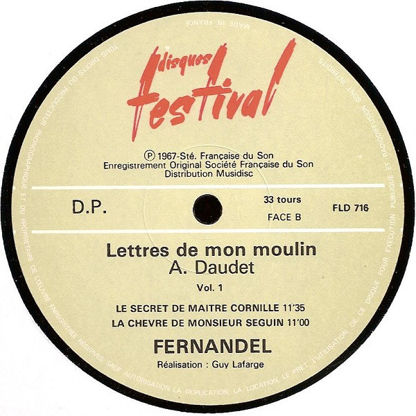 Alphonse Daudet , Fernandel - Lettres De Mon Moulin / 1 | Disques Festival (FLD 716) - 4 Alphonse Daudet , Fernandel - Lettres De Mon Moulin / 1 | Disques Festival (FLD 716) - 4