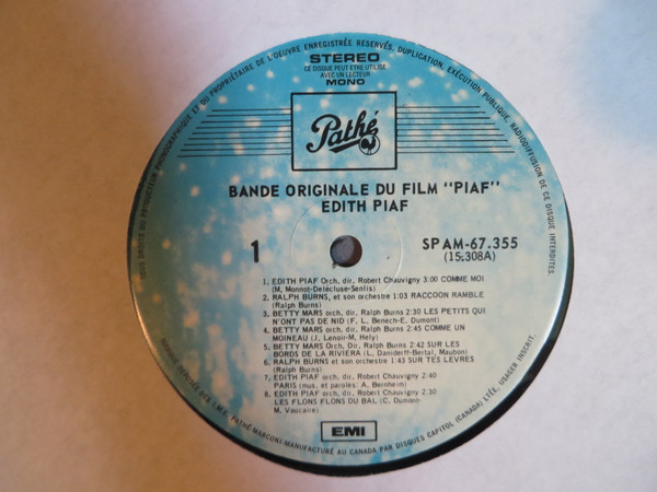 Edith Piaf & Betty Mars - Piaf - Bande Originale Du Film | Disques Capitol-EMI Du Canada Limitée (SPAM 67.355) - 3 Edith Piaf & Betty Mars - Piaf - Bande Originale Du Film | Disques Capitol-EMI Du Canada Limitée (SPAM 67.355) - 3