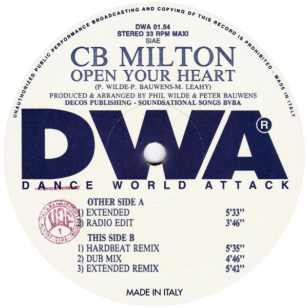CB Milton - Open Your Heart | DWA (Dance World Attack) (DWA 01.54) - 2 CB Milton - Open Your Heart | DWA (Dance World Attack) (DWA 01.54) - 2