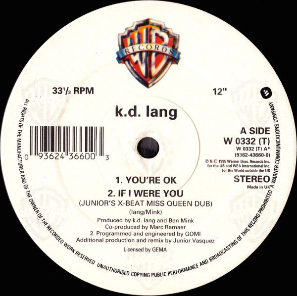 k.d. lang - You're OK | Warner Bros. Records (W0332T) - 3