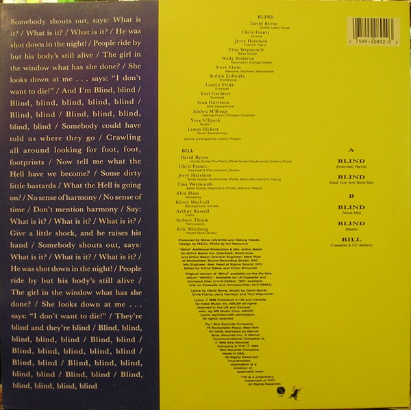 Talking Heads - Blind | Sire (0-20892) - 2