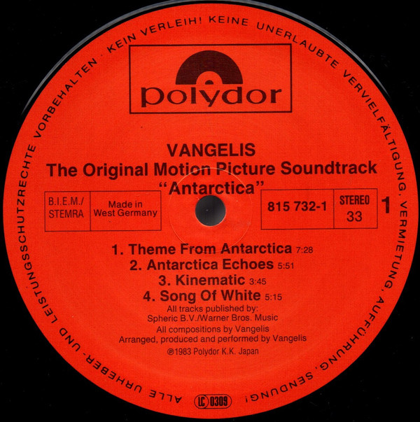 Vangelis - Antarctica (Music From Koreyoshi Kurahara's Film) = 南極物語 | Polydor (815 732-1) - 3