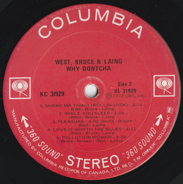 West, Bruce & Laing - Why Dontcha | Columbia (KC 31929) - 4 West, Bruce & Laing - Why Dontcha | Columbia (KC 31929) - 4