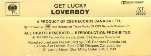 Loverboy - Get Lucky | Columbia (FCT 37638) - 2